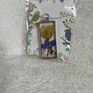 Floral Pendant Necklace with Yellow and Purple Flowers